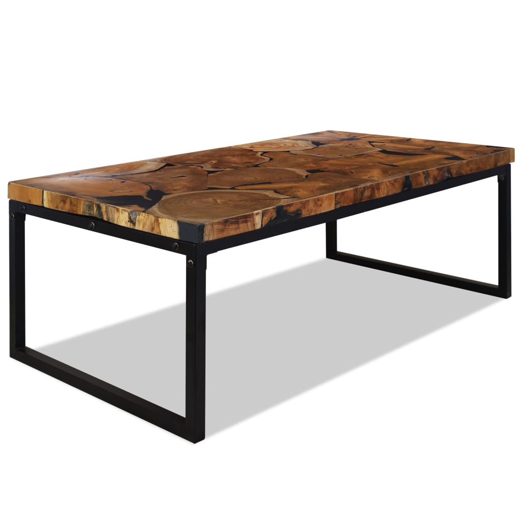 Coffee Table Teak Resin 110x60x40 cm Black and Brown - Unbeatable Bargains