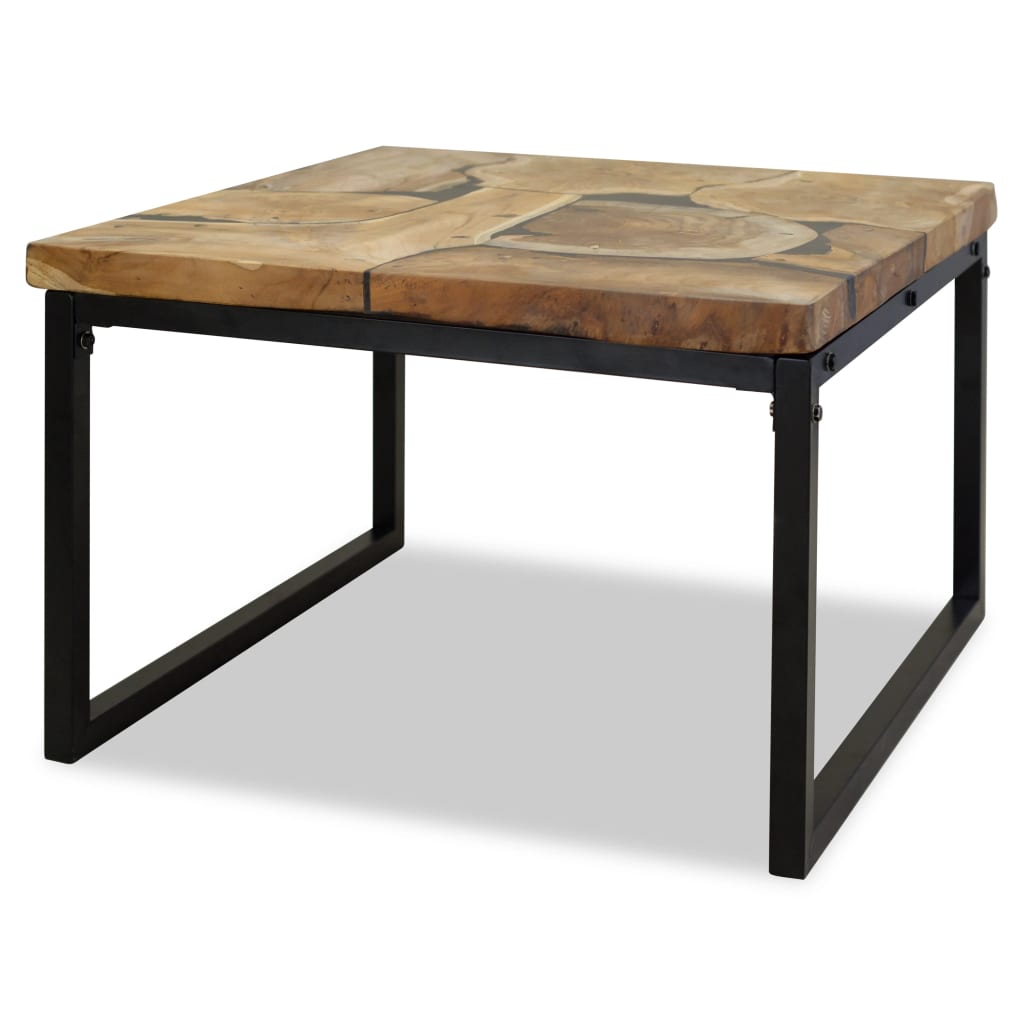 Coffee Table Teak Resin 60x60x40 cm Black and Brown - Decor Base