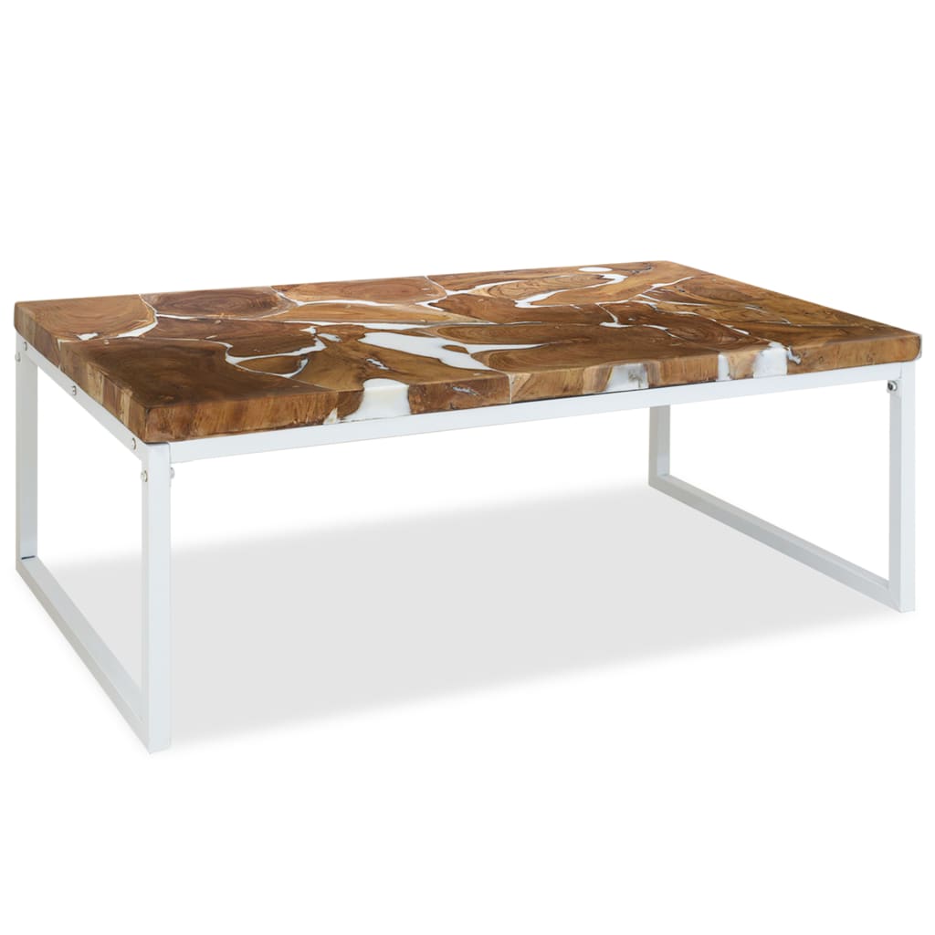 Coffee Table Teak Resin 110x60x40 cm White and Brown - Sid & Sam