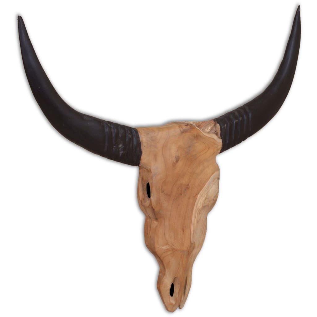 Wall-Mounted Bull Skull Sculpture Teak 69x6x60 cm - Brittle & Co