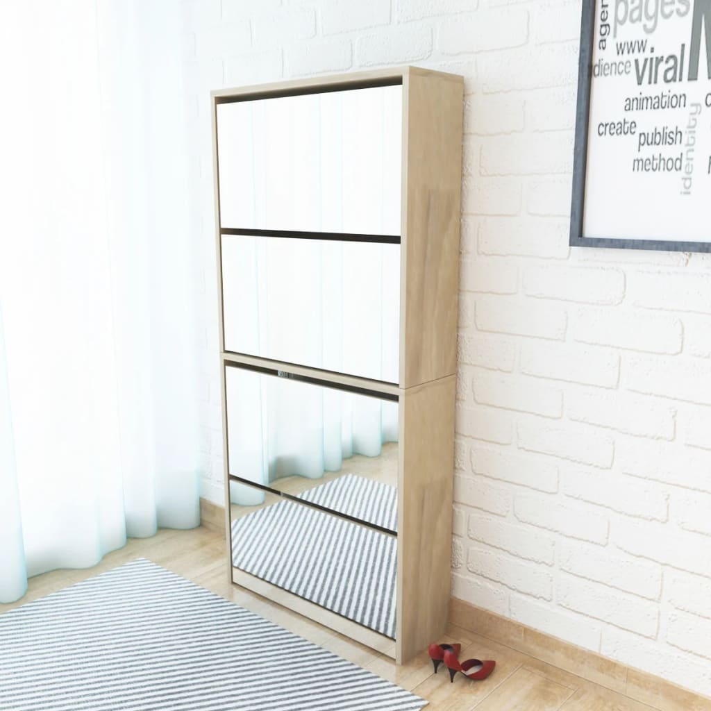 Shoe Cabinet 4-Layer Mirror Oak 63x17x134 cm - Brittle & Co