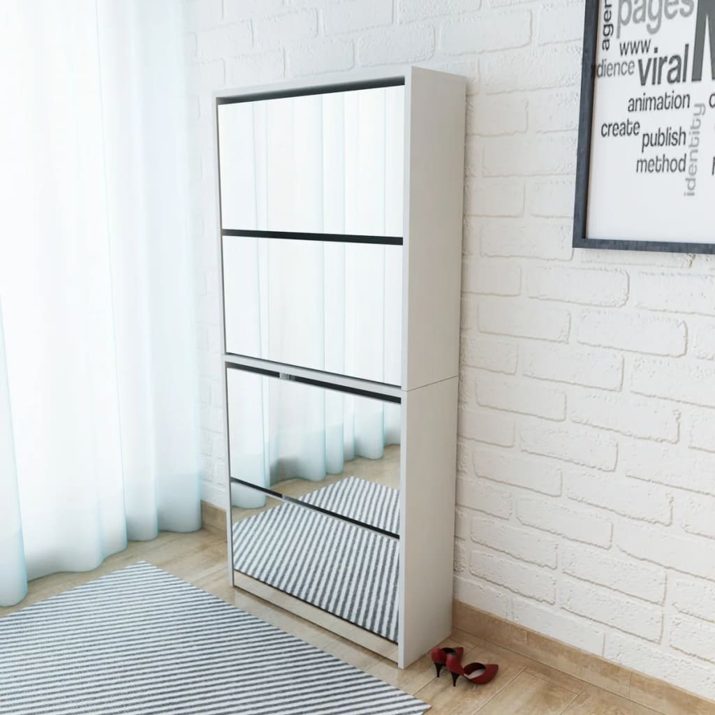 Shoe Cabinet 4-Layer Mirror White 63x17x134 cm - Merlin Deals