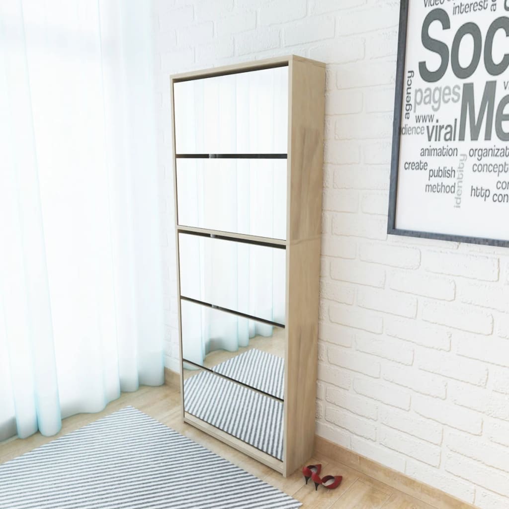 Shoe Cabinet 5-Layer Mirror Oak 63x17x169.5 cm - Brittle & Co