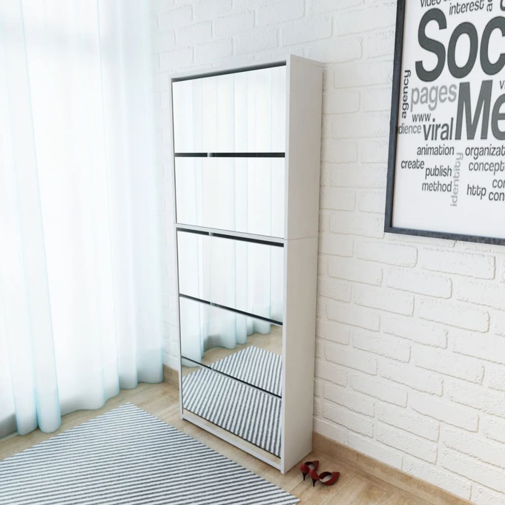Shoe Cabinet 5-Layer Mirror White 63x17x169.5 cm - Direct Imports