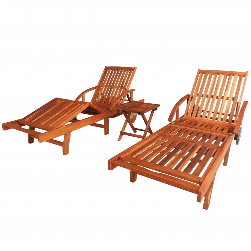 Sun Loungers 2 pcs with Table Solid Acacia Wood - Sid & Sam
