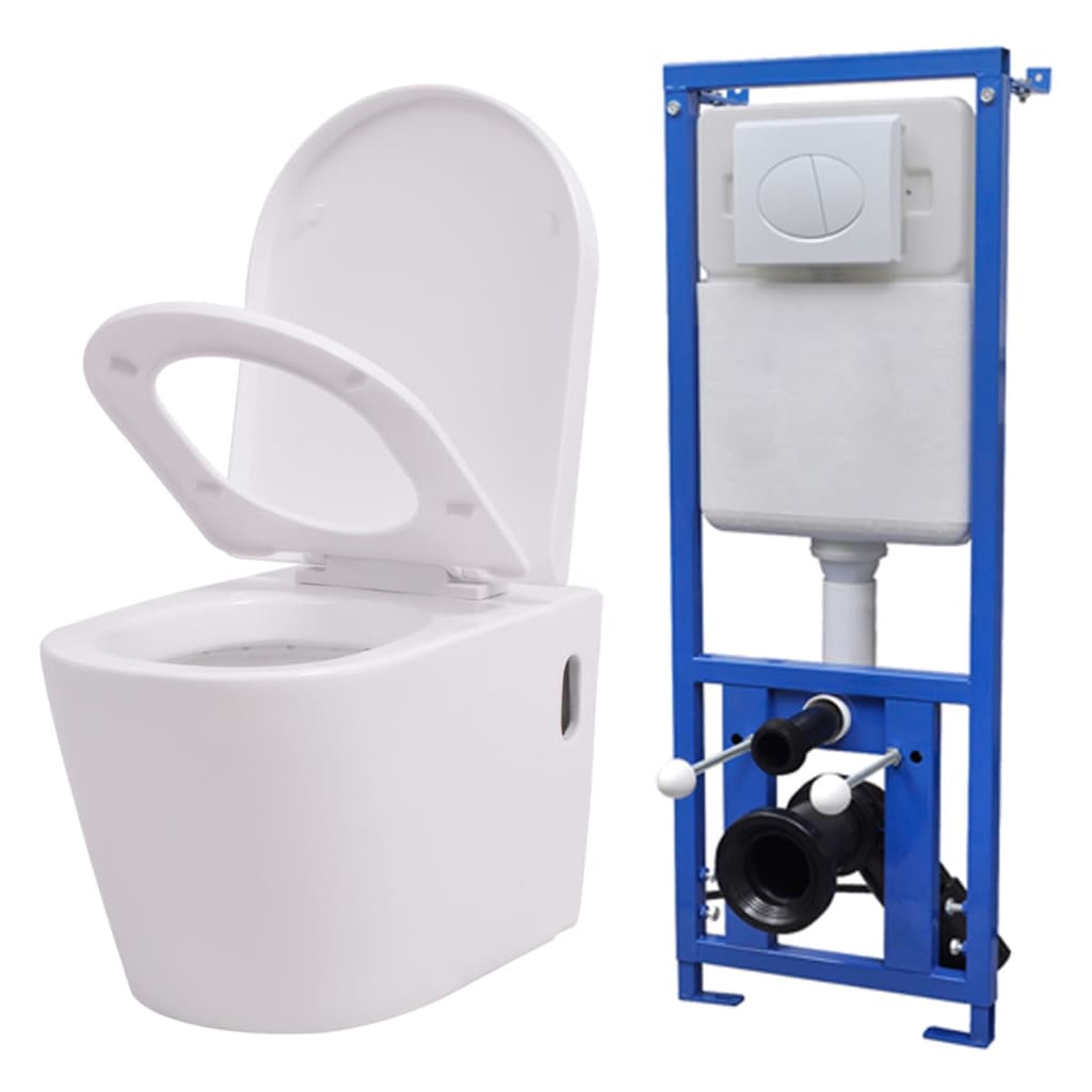 Wall Hung Toilet with Concealed Cistern Ceramic White - Merlin Deals