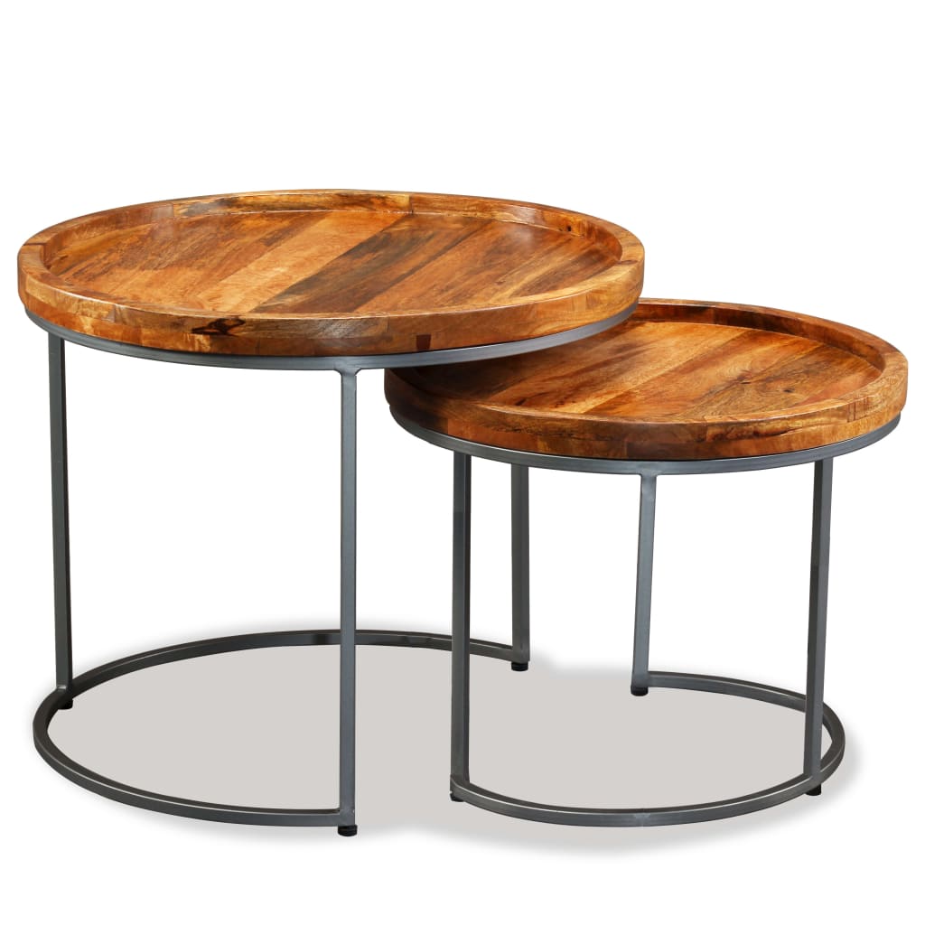 Side Table Set 2 Pieces Solid Mango Wood - Merlin Deals