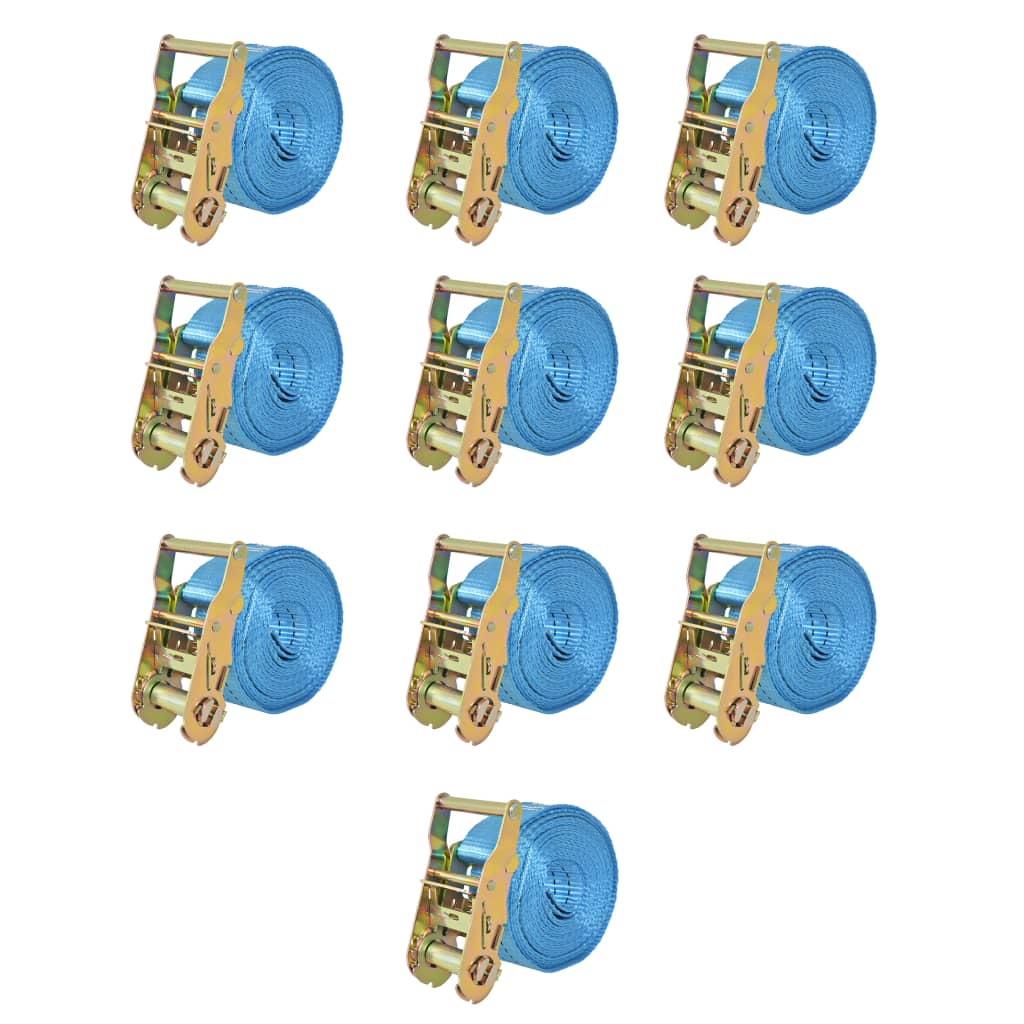 Ratchet Tie Down Straps 10 pcs 2 Tonnes 6mx38mm Blue - Decor Base