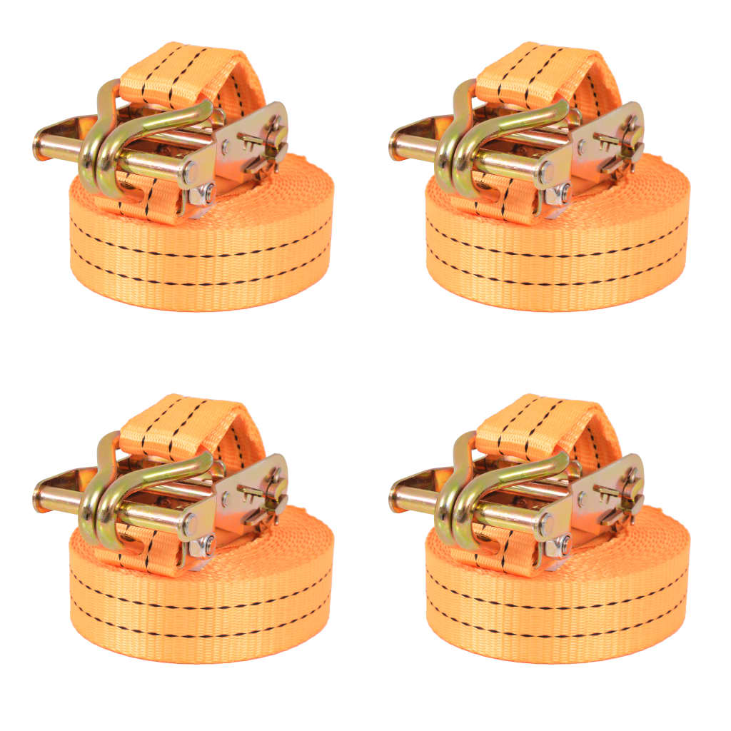Ratchet Tie Down Straps 4 pcs 1 Tonnes 6mx38mm Orange - Tyrell & Tyrell