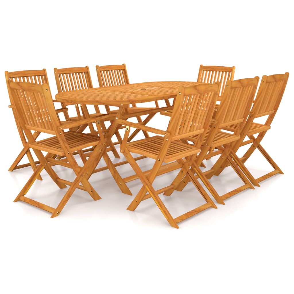 9 Piece Folding Outdoor Dining Set Solid Acacia Wood - Discount Dealers