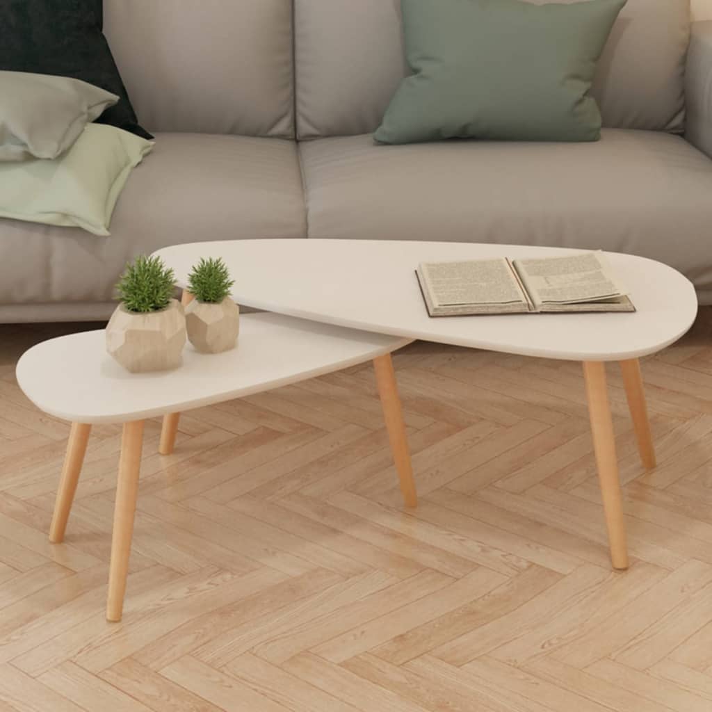 Coffee Table Set 2 Pieces Solid Pinewood White - Unbeatable Bargains