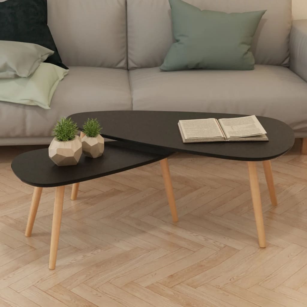 Coffee Table Set 2 Pieces Solid Pinewood Black - The Home Maker