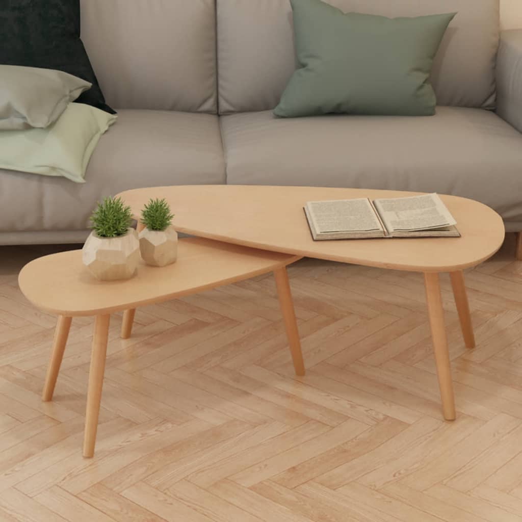 Coffee Table Set 2 Pieces Solid Pinewood Brown - Sid & Sam