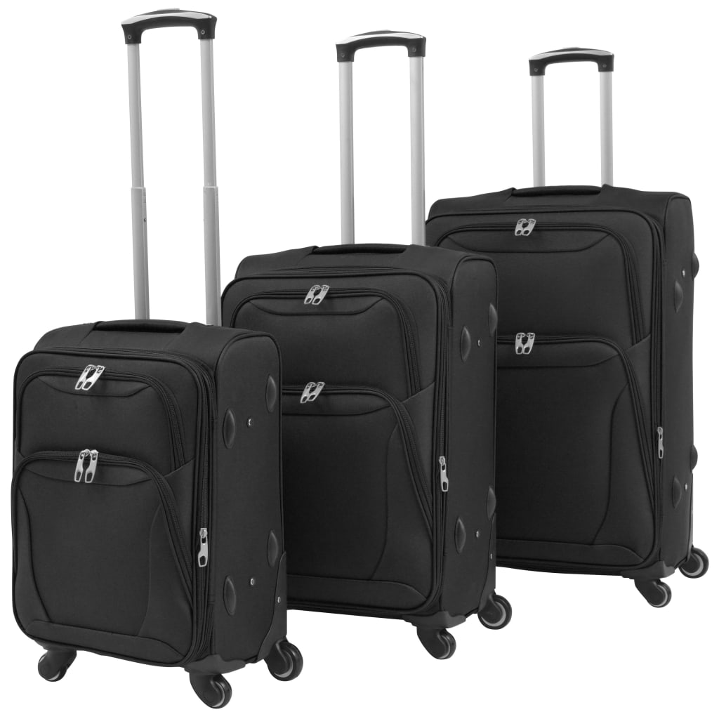 3 Piece Soft Case Trolley Set Black - Unbeatable Bargains