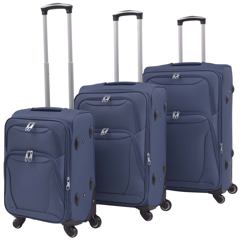 3 Piece Soft Case Trolley Set Navy Blue - Merlin Deals