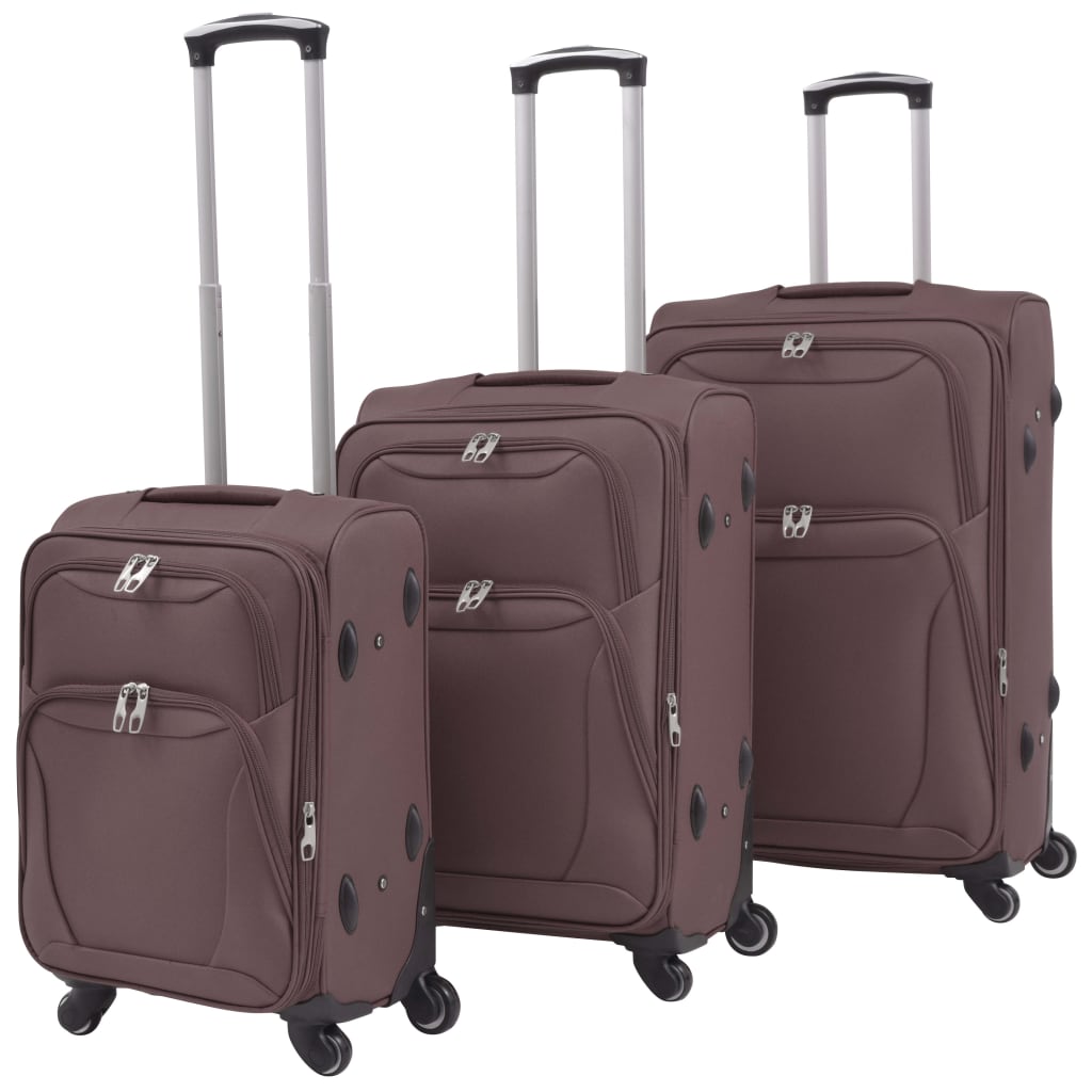 3 Piece Soft Case Trolley Set Coffee - Discount Dealers