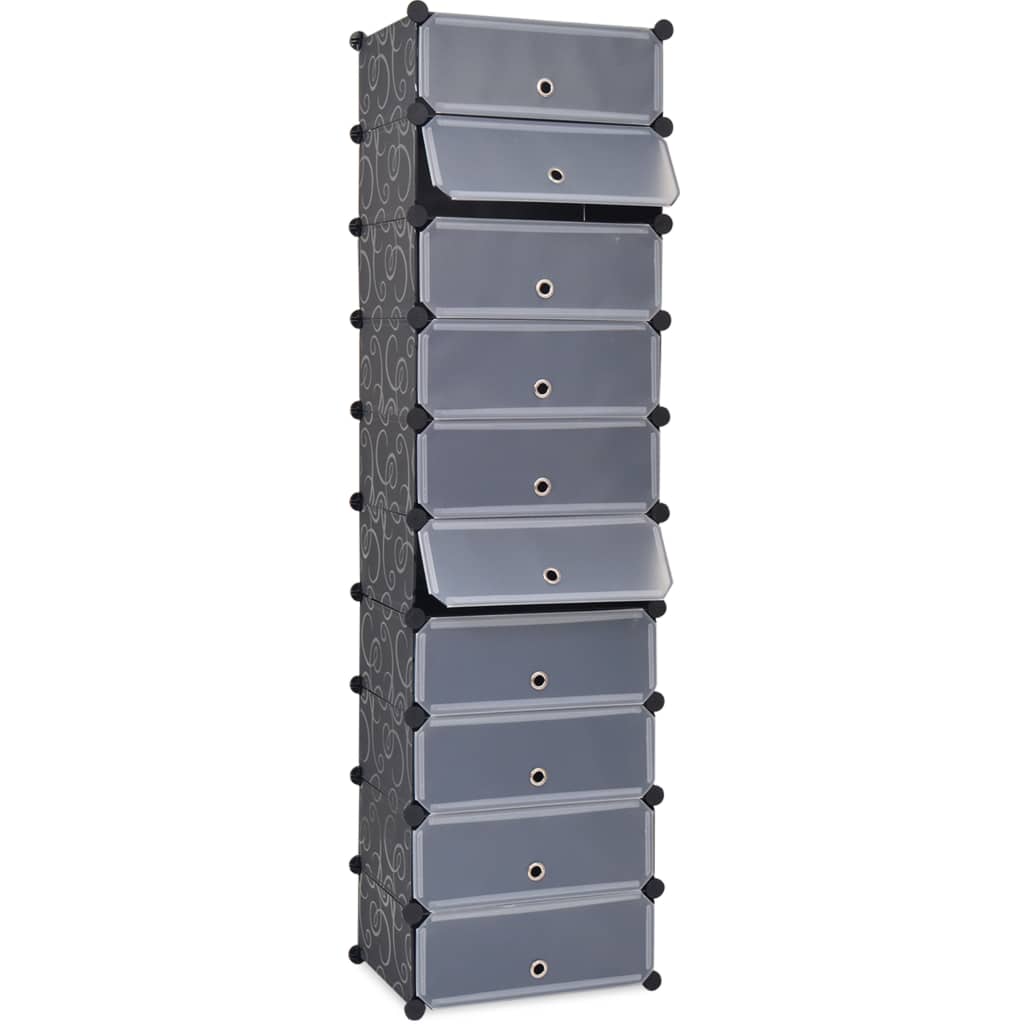 Interlocking Shoe Organiser with 10 Compartments Black - Discount Dealers