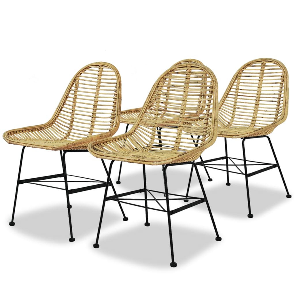 Dining Chairs 4 pcs Natural Rattan - Merlin Deals