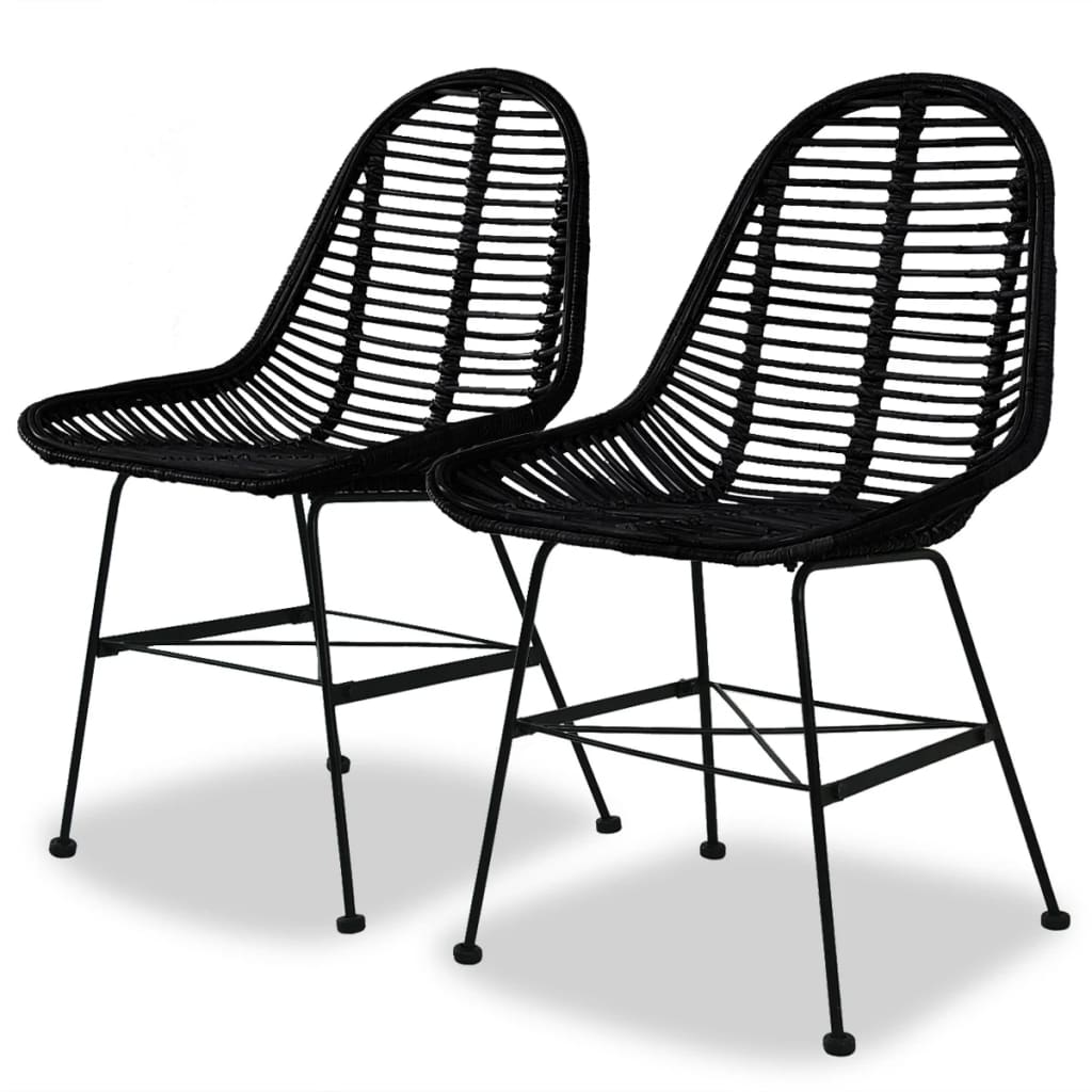 Dining Chairs 2 pcs Black Natural Rattan - Tyrell & Tyrell