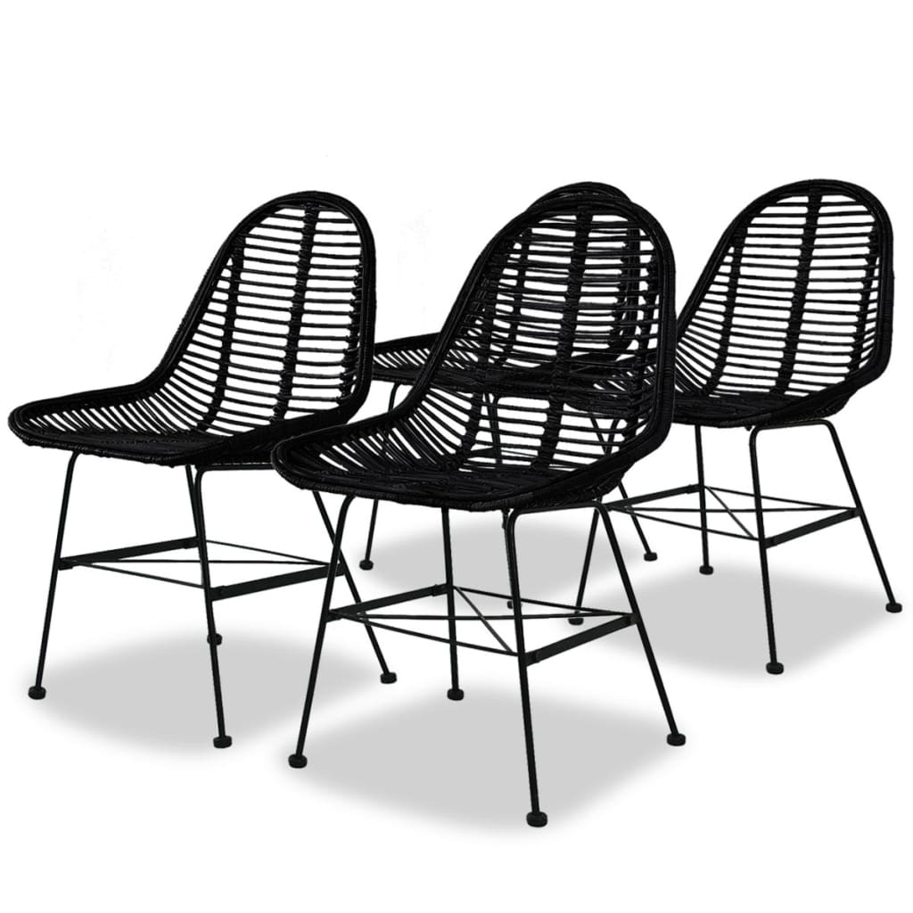 Dining Chairs 4 pcs Black Natural Rattan - Sid & Sam