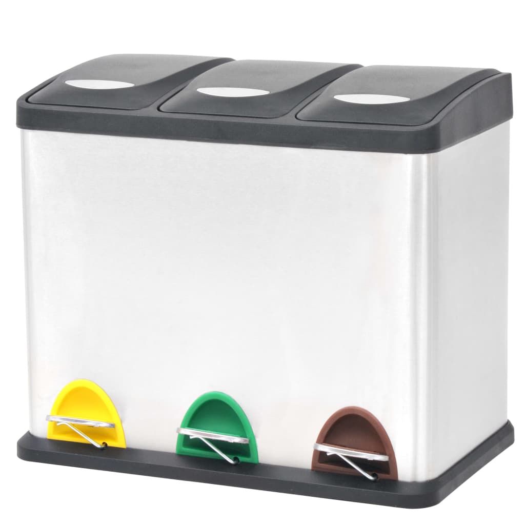 Recycling Pedal Bin Garbage Trash Bin Stainless Steel 24 L - R and M Furniture
