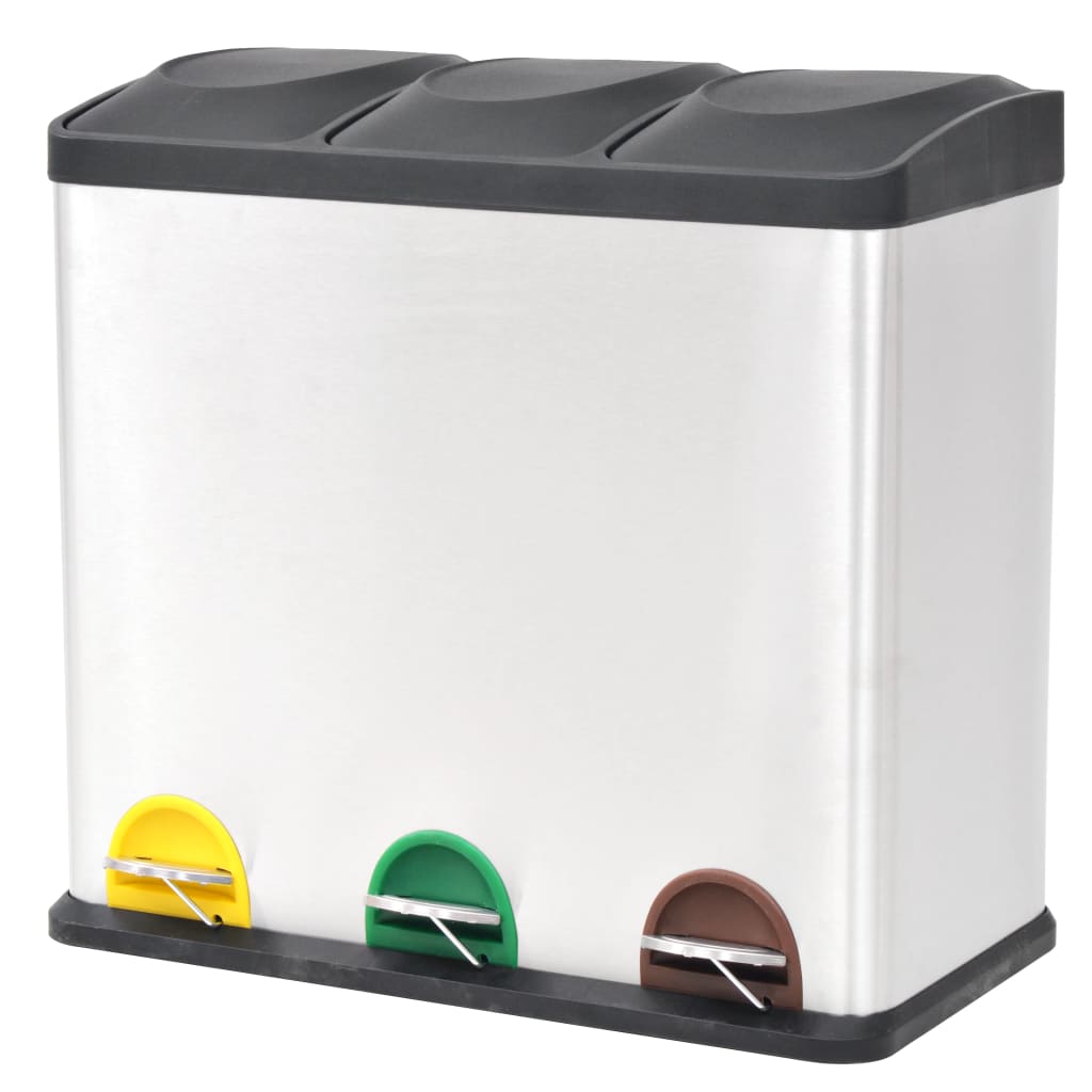 Recycling Pedal Bin Garbage Trash Bin Stainless Steel 54 L - Discount Dealers
