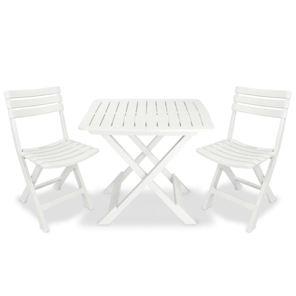 3 Piece Folding Bistro Set Plastic White - Sid & Sam