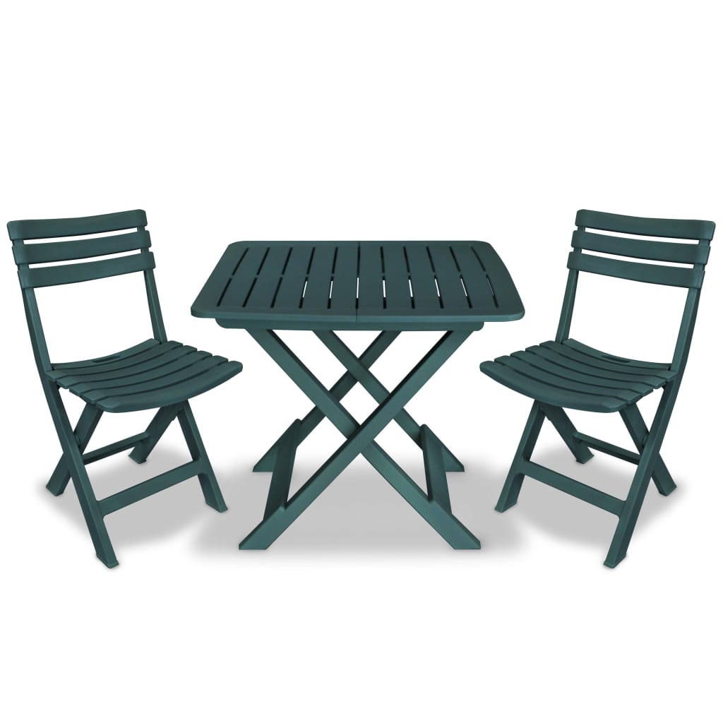 3 Piece Folding Bistro Set Plastic Green - Decor Base