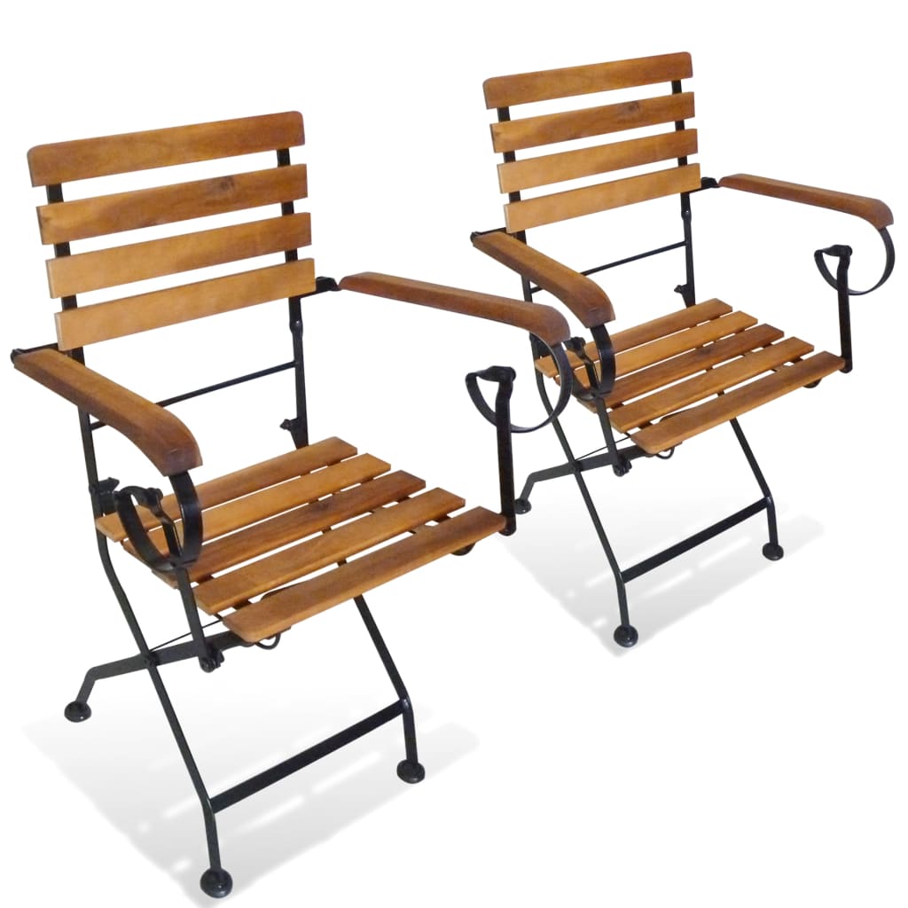 Folding Garden Chairs 2 pcs Steel and Solid Acacia Wood - Merkel Designers