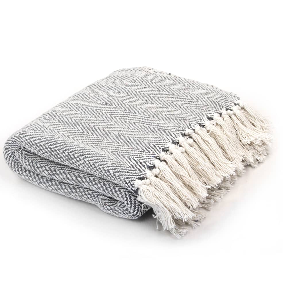 Throw Cotton Herringbone 220x250 cm Grey - Tyrell & Tyrell