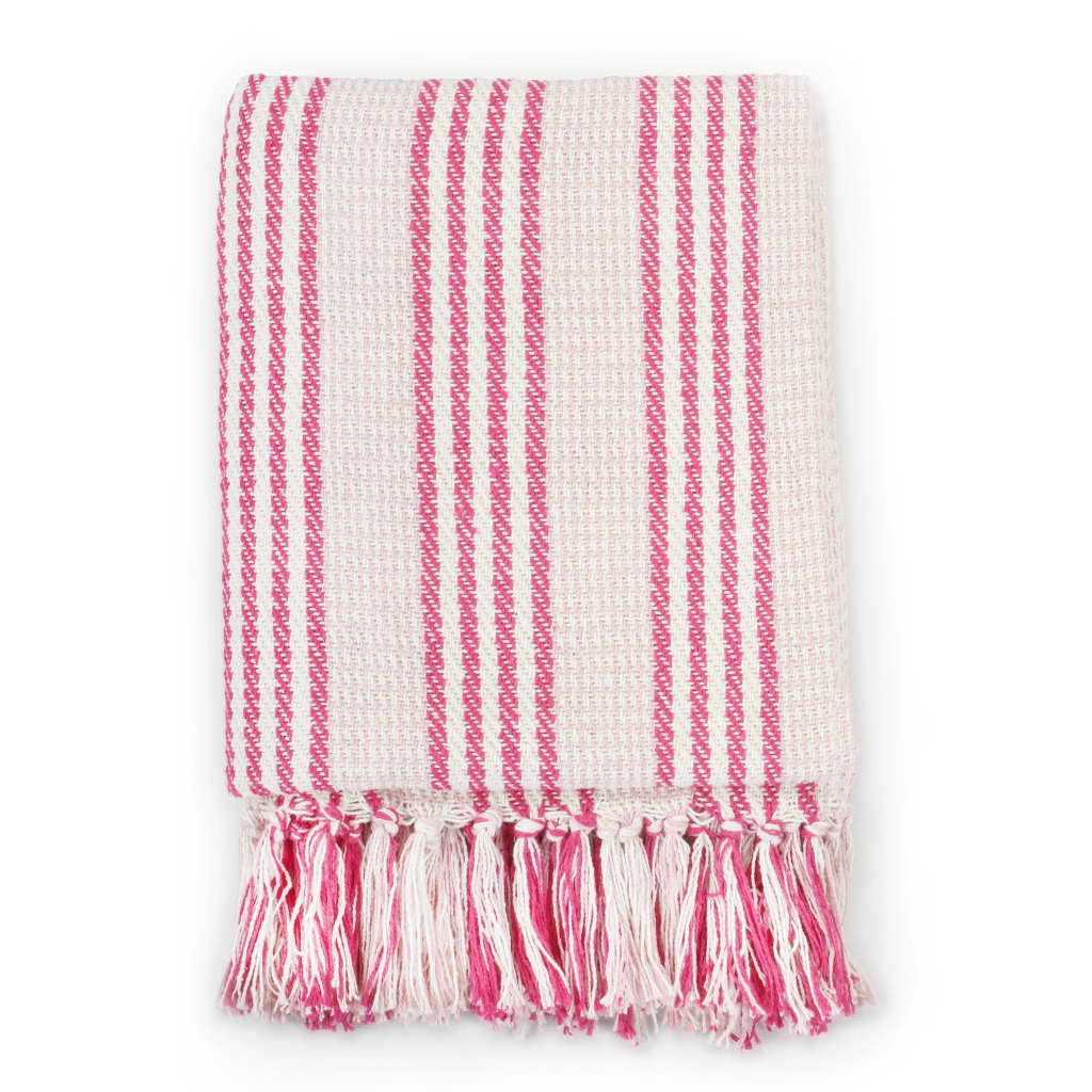 Throw Cotton Stripes 220x250 cm Pink and White - Millennium Furniture
