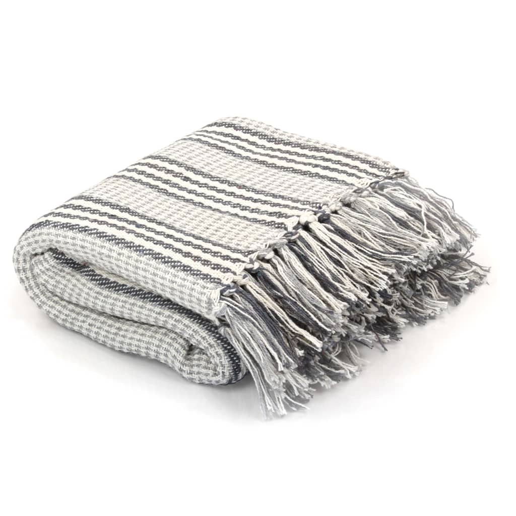 Throw Cotton Stripes 220x250 cm Grey and White - Decor Base