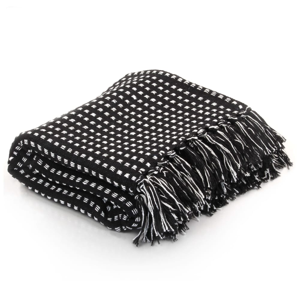 Throw Cotton Squares 125x150 cm Black - Direct Imports