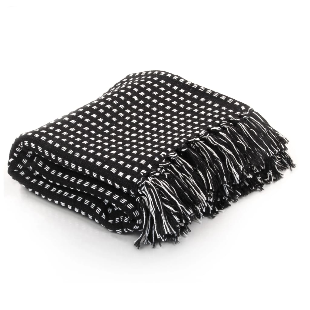 Throw Cotton Squares 220x250 cm Black - R and M Furniture
