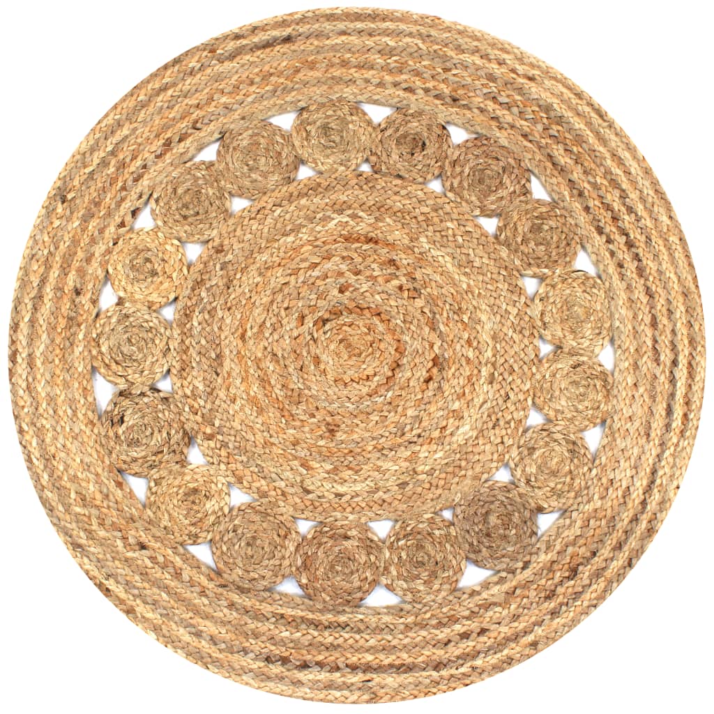 Area Rug Braided Design Jute 90 cm Round - Unbeatable Bargains