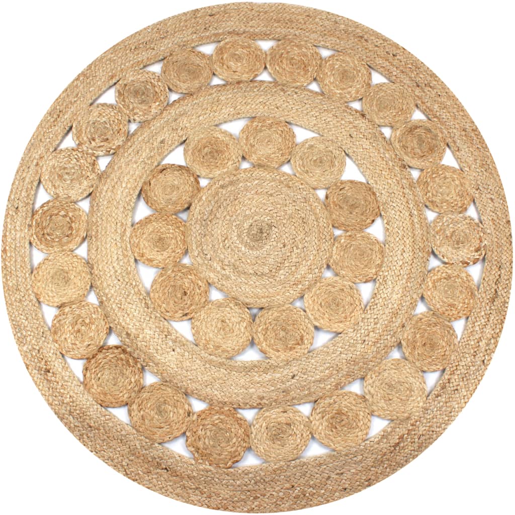 Area Rug Braided Design Jute 120 cm Round - The Home Maker
