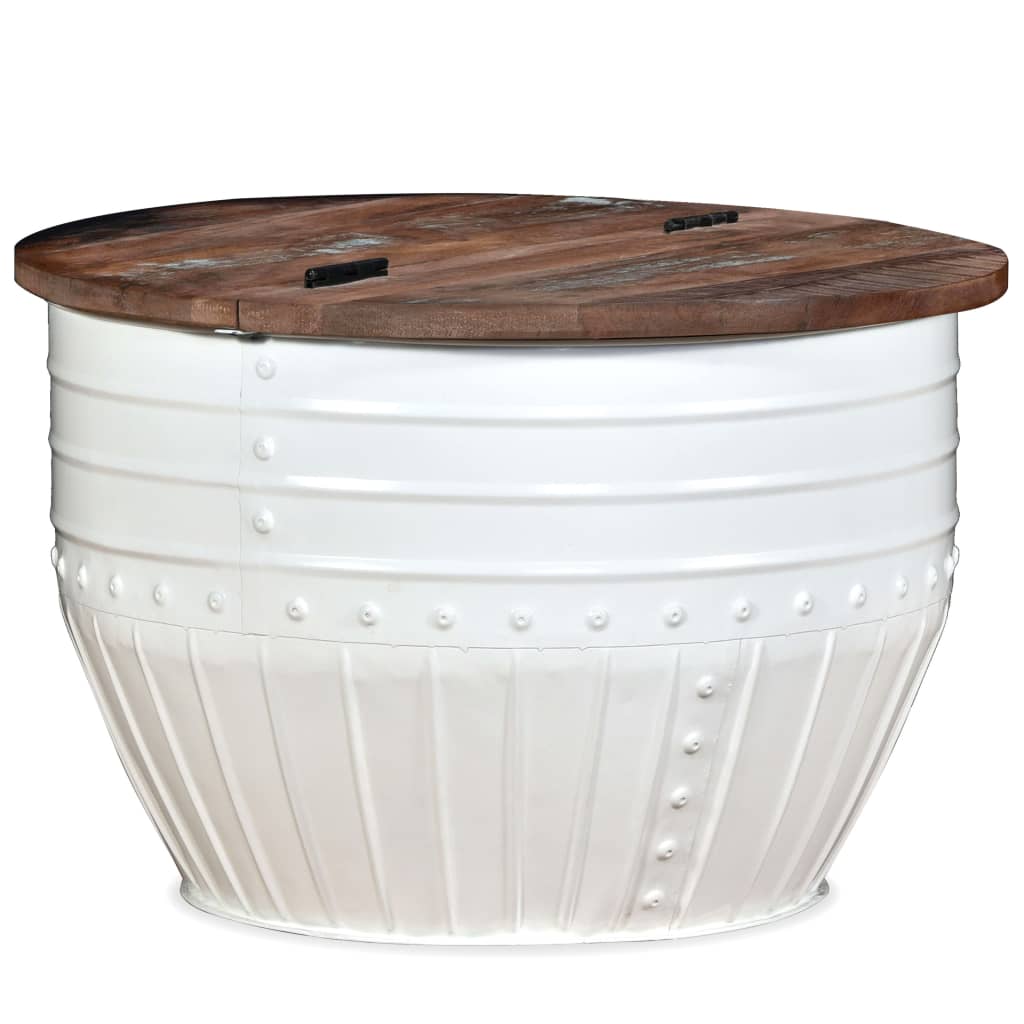 Coffee Table Solid Reclaimed Wood White Barrel Shape - All Things Good