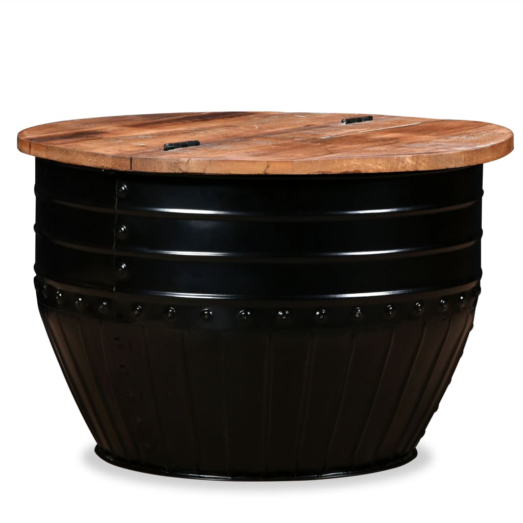 Coffee Table Solid Reclaimed Wood Black Barrel Shape - Casper Homes