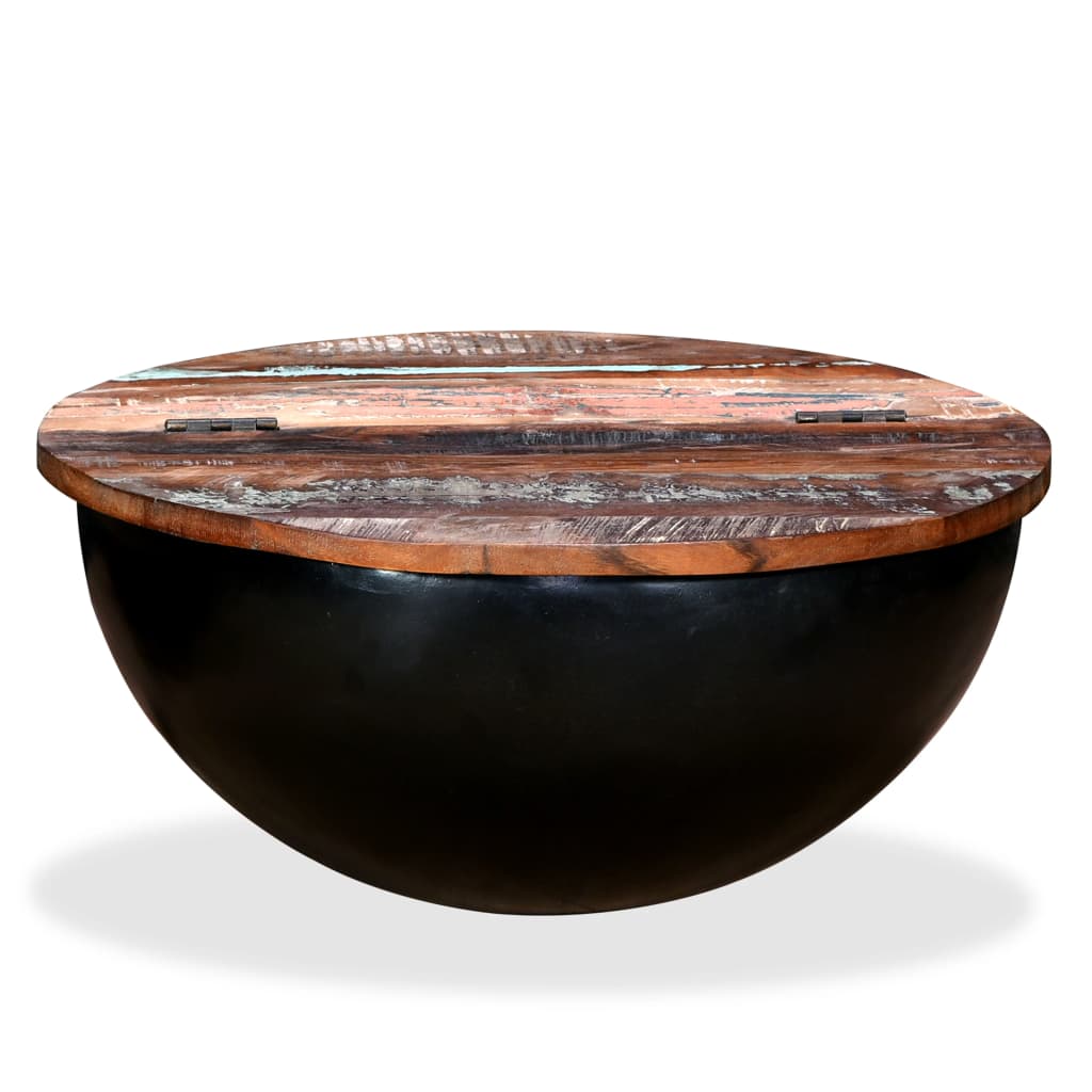 Coffee Table Solid Reclaimed Wood Black Bowl Shape - Charlotte Dunes