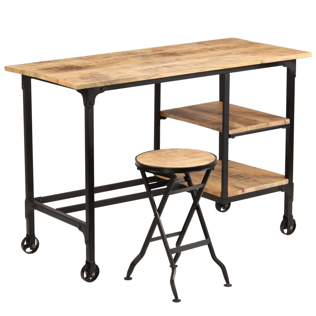 Desk with Folding Stool Solid Mango Wood 115x50x76 cm - All Things Good