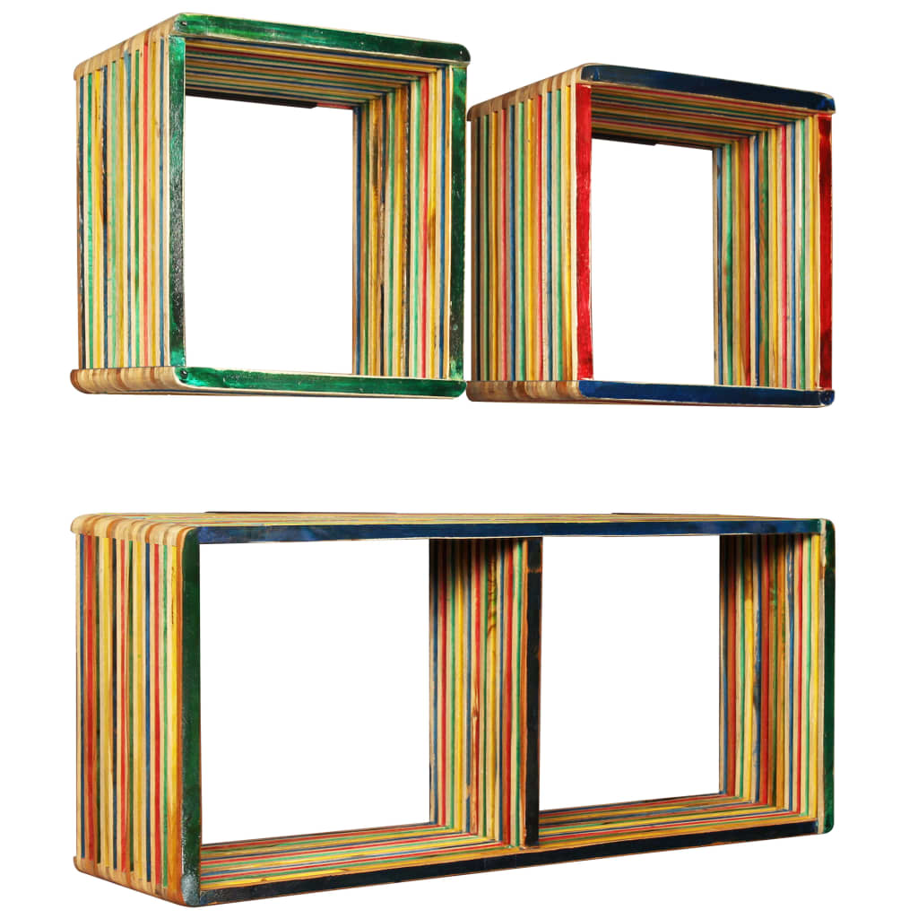 Wall Shelf Set 3 Pieces Solid Reclaimed Teak Multicolour - Merlin Deals