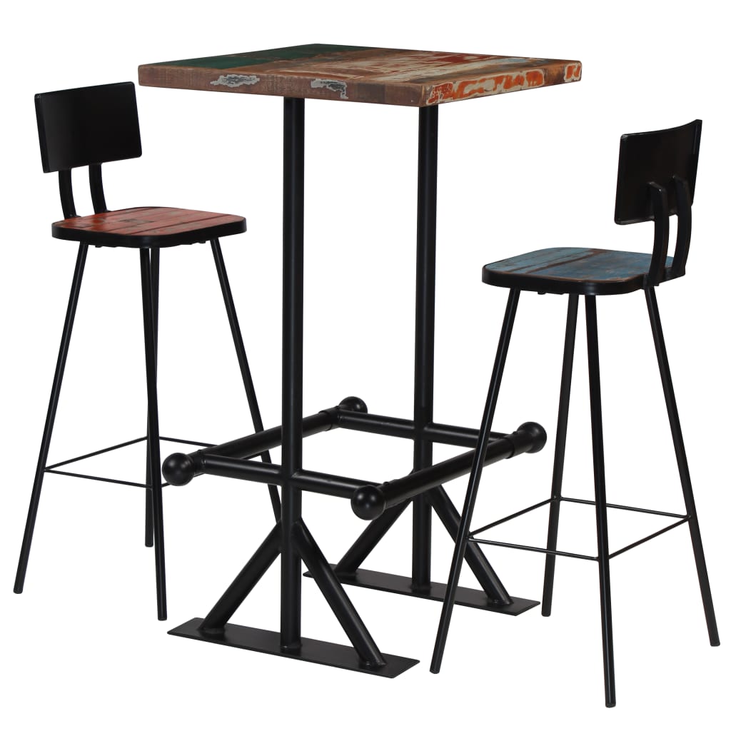 Bar Set 3 Piece Solid Reclaimed Wood Multicolour - All Things Good