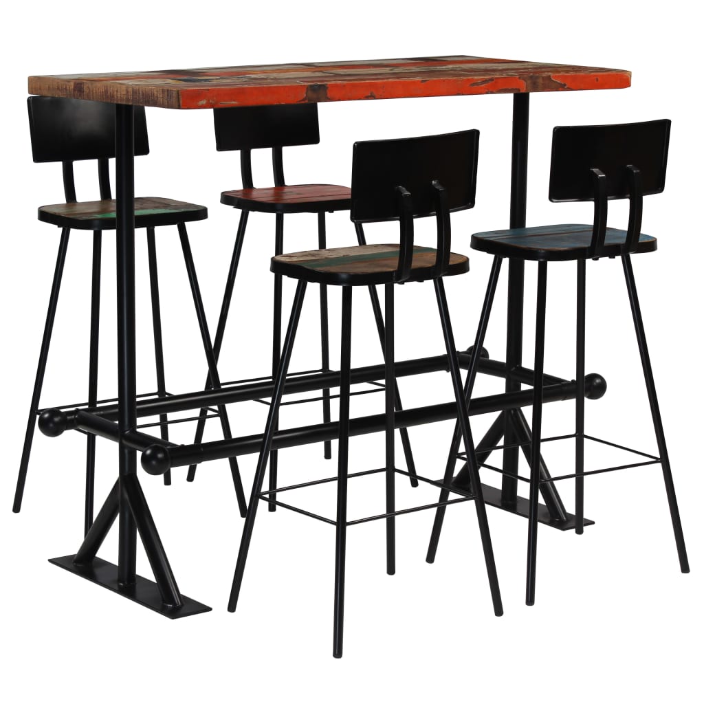 Bar Set 5 Piece Solid Reclaimed Wood Multicolour - Design Hut