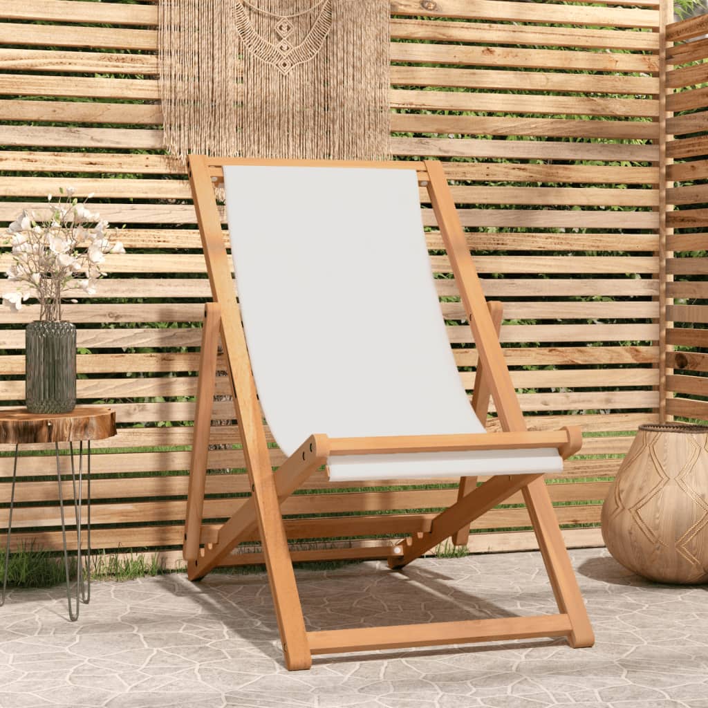 Deck Chair Teak 56x105x96 cm Cream - Casper Homes