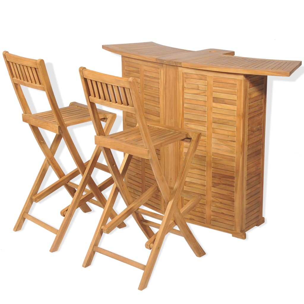 3 Piece Bistro Set with Folding Chairs Solid Teak Wood - Tyrell & Tyrell