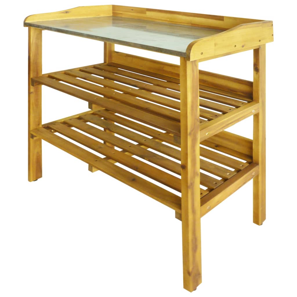 Potting Bench with 2 Shelves Solid Acacia Wood and Zinc - Charlotte Dunes