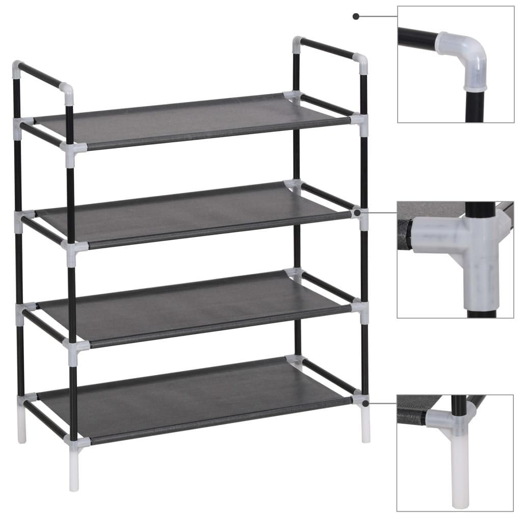 Shoe Rack with 4 Shelves Metal and Non-woven Fabric Black - R and M Furniture