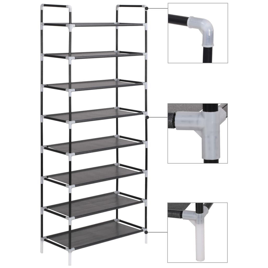Shoe Rack with 8 Shelves Metal and Non-woven Fabric Black - Design Hut