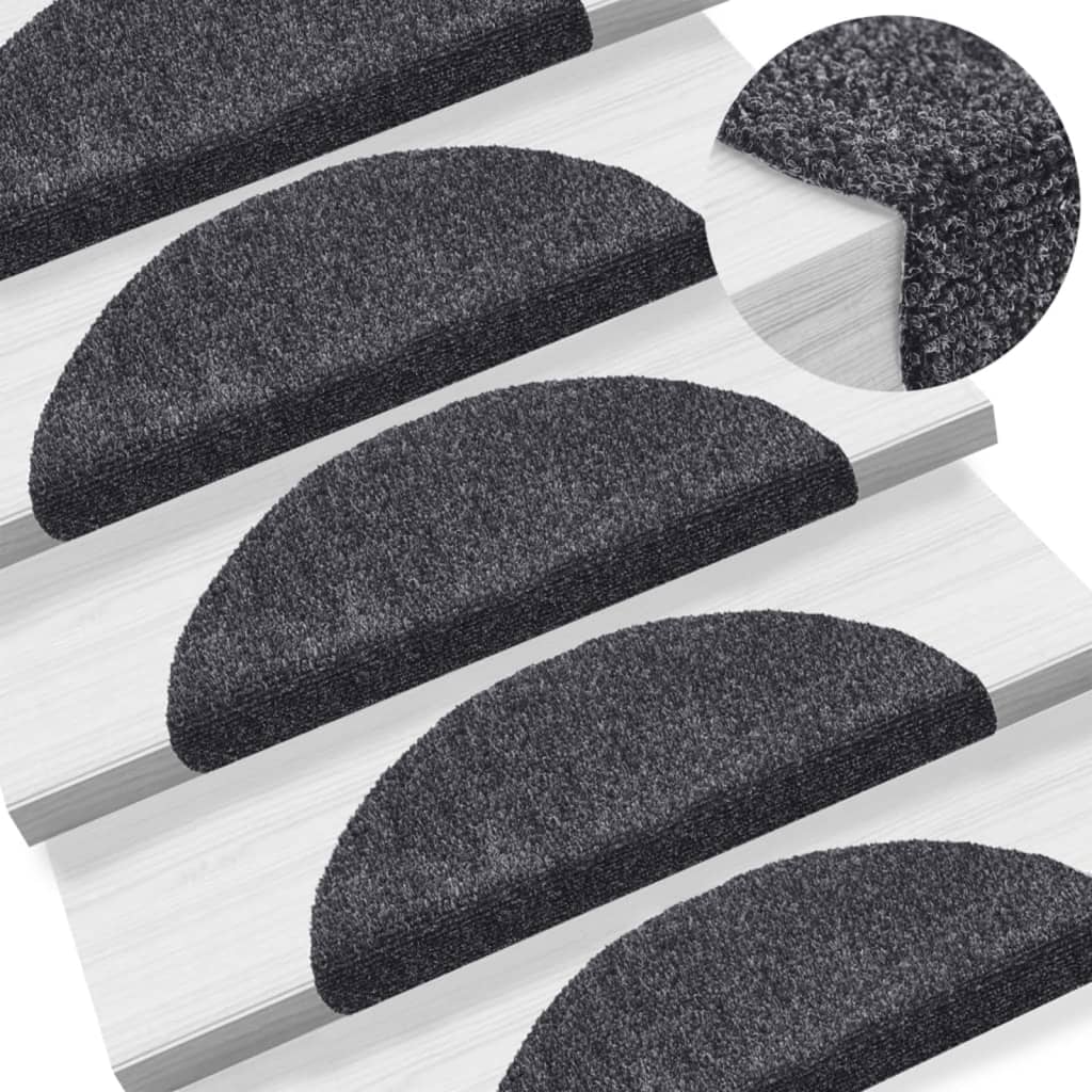 15pcs Self-adhesive Stair Mats Needle Punch 56x17x3cm Dark Grey - R and M Furniture