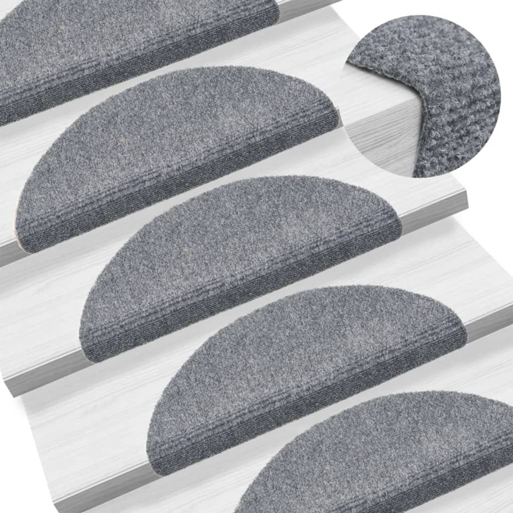 15 Self-adhesive Stair Mats Needle Punch 56x17x3 cm Light Grey - Direct Imports